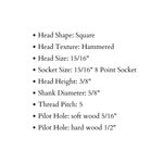 Tête carrée lisse de 5/8 po de diamètre