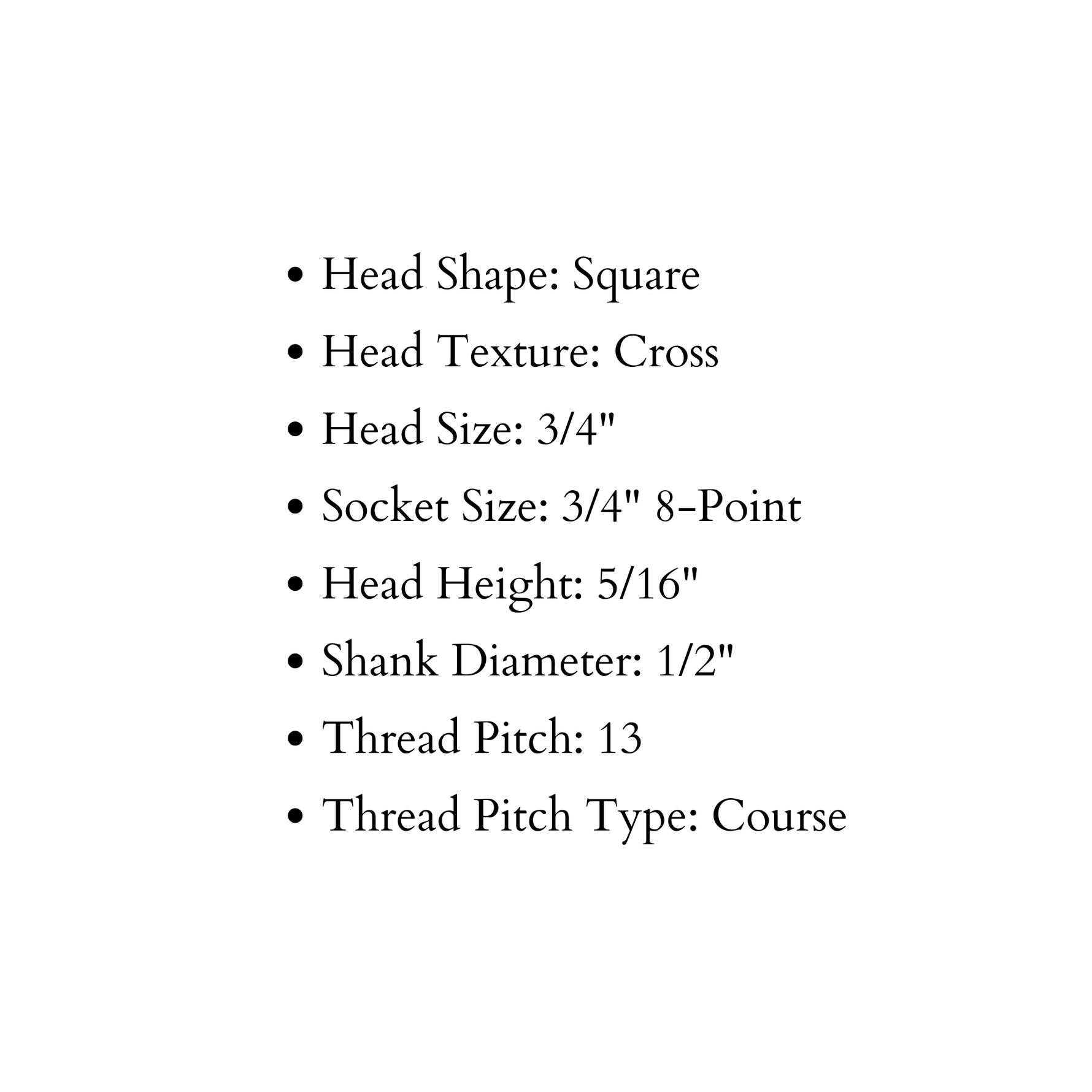 Boulon à tête carrée pyramidale de 1/2 po de diamètre