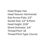 5/16" Dia. Pyramid Hex Head Bolt