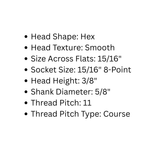 5/8" Dia. Hammered Hex Bolt