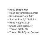 5/16" Dia. Hammered Hex Head Bolt