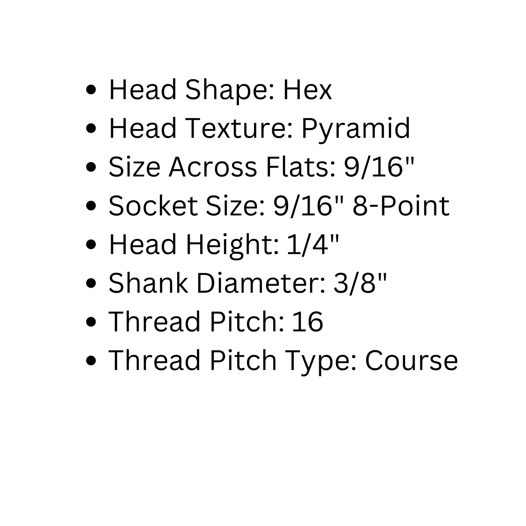 Boulon à tête hexagonale pyramidale de 3/8 po de diamètre