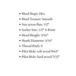 5/16" Dia. Smooth Hex Head Lag