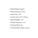 Boulon à tête carrée pyramidale de 1/4 po de diamètre