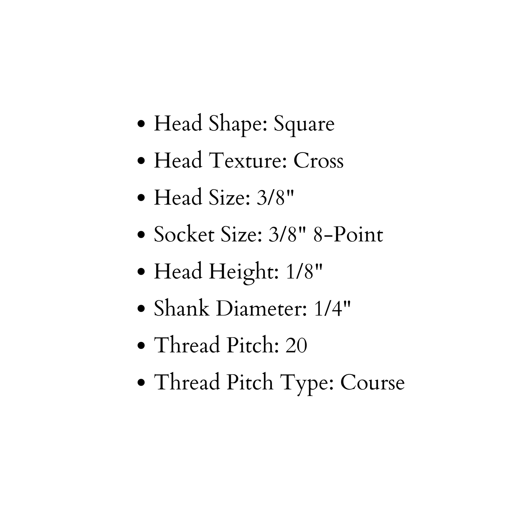 Boulon à tête carrée pyramidale de 1/4 po de diamètre