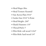 3/8" Dia. Pyramid Hex Head Lag