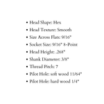 3/8" Dia. Smooth Hex Head Lag