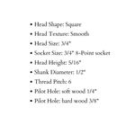 Tête carrée lisse de 1/2" de diamètre