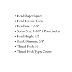 Boulon à tête carrée pyramidale de 3/4 po de diamètre