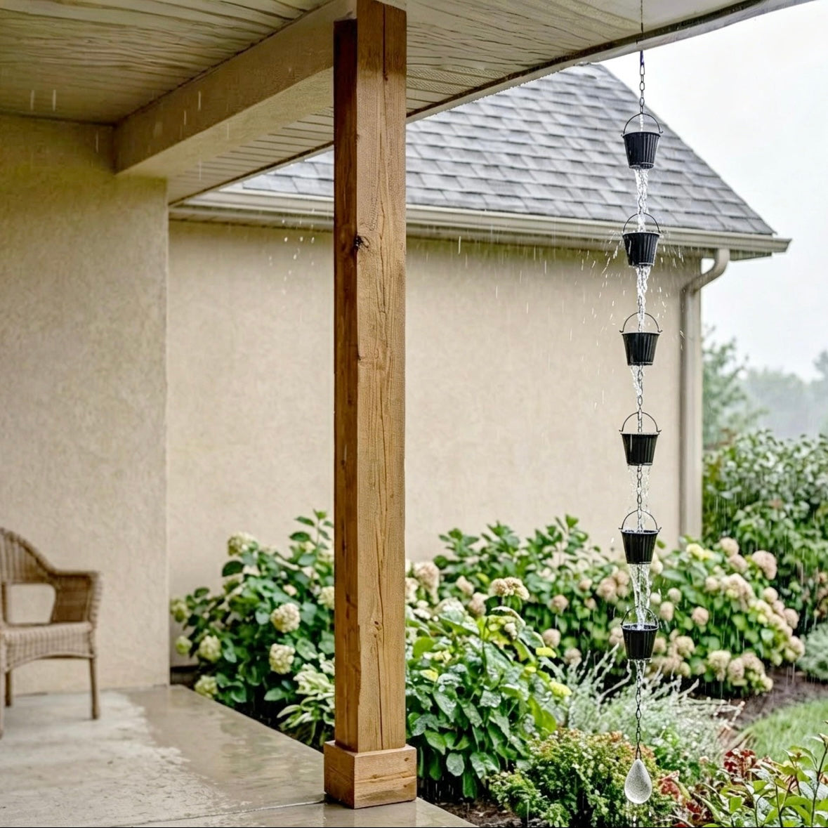 Antique Bronze Bucket Rain Chain with Crystal Suncatcher – 65"