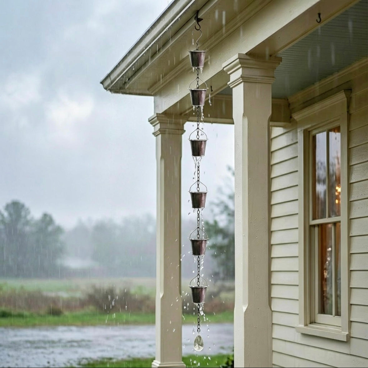 Antique Bronze Bucket Rain Chain with Crystal Suncatcher – 65"