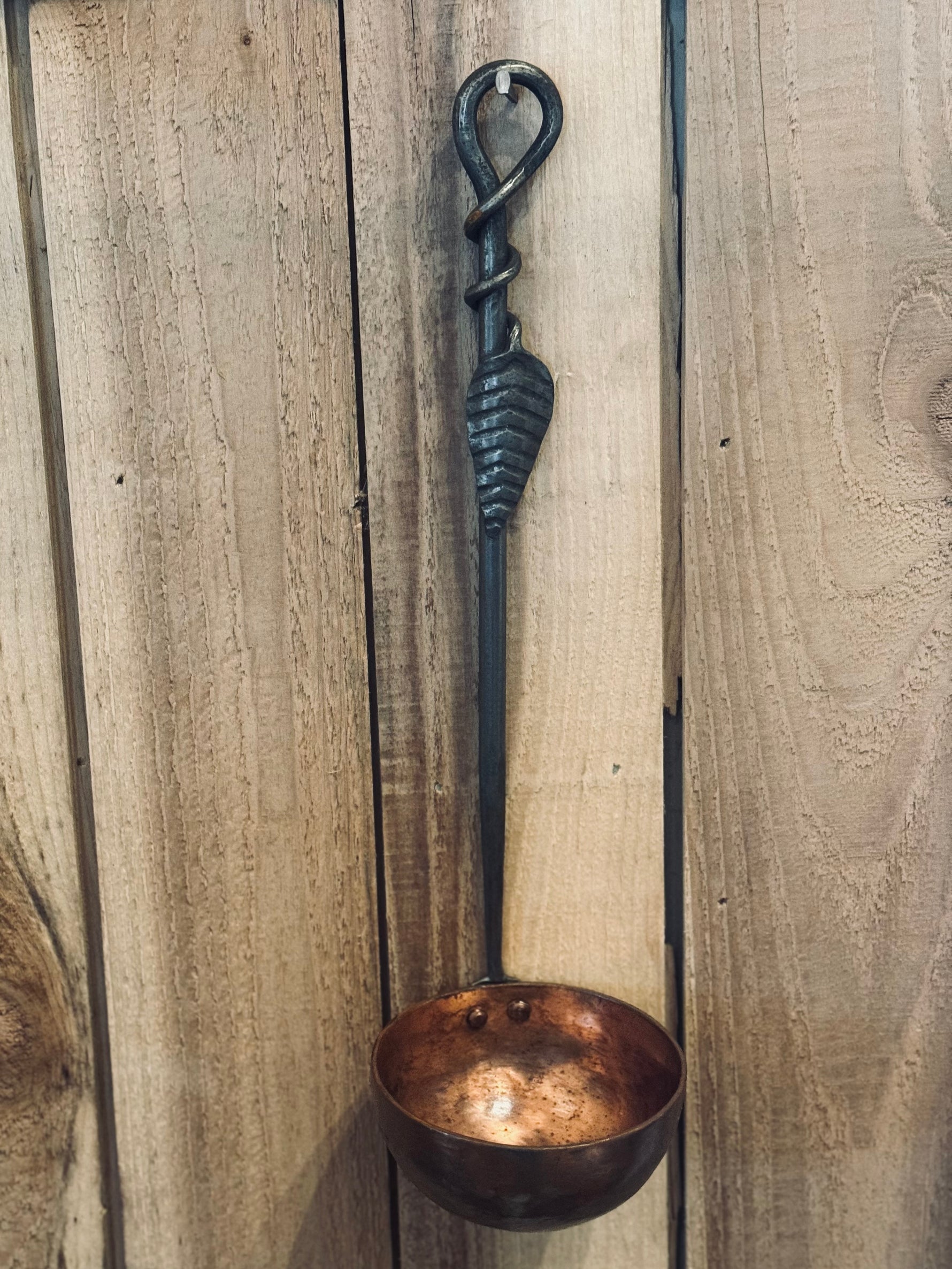 Hand Forged Solid Copper Ladle With Steel Leaf Handle Kitchen Accessories