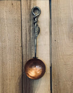 Hand Forged Solid Copper Egg Spoon With Steel Leaf Handle - Small Kitchen Accessories