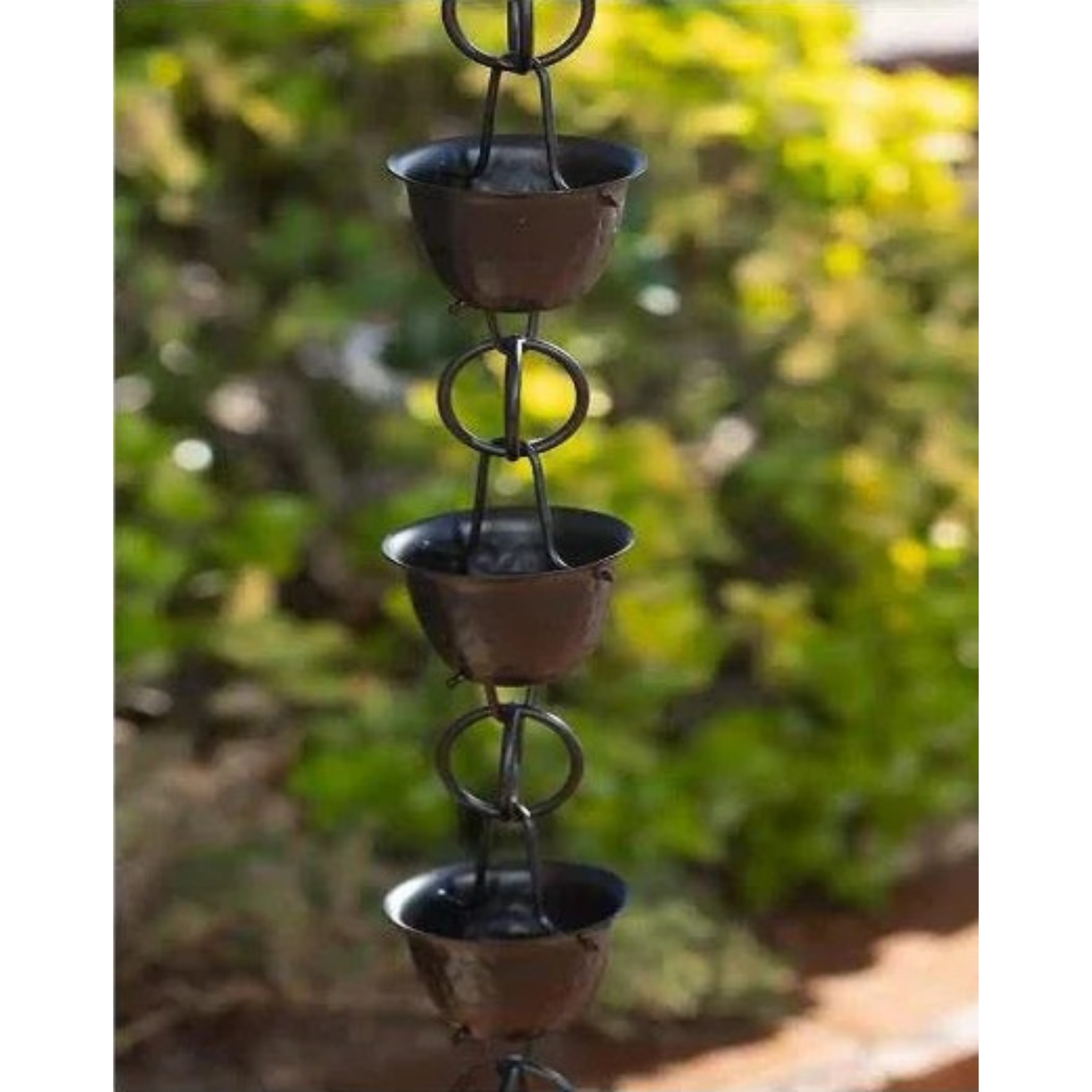 Black Hammered Rain Chain Aluminum Cups 8.5 ft Long