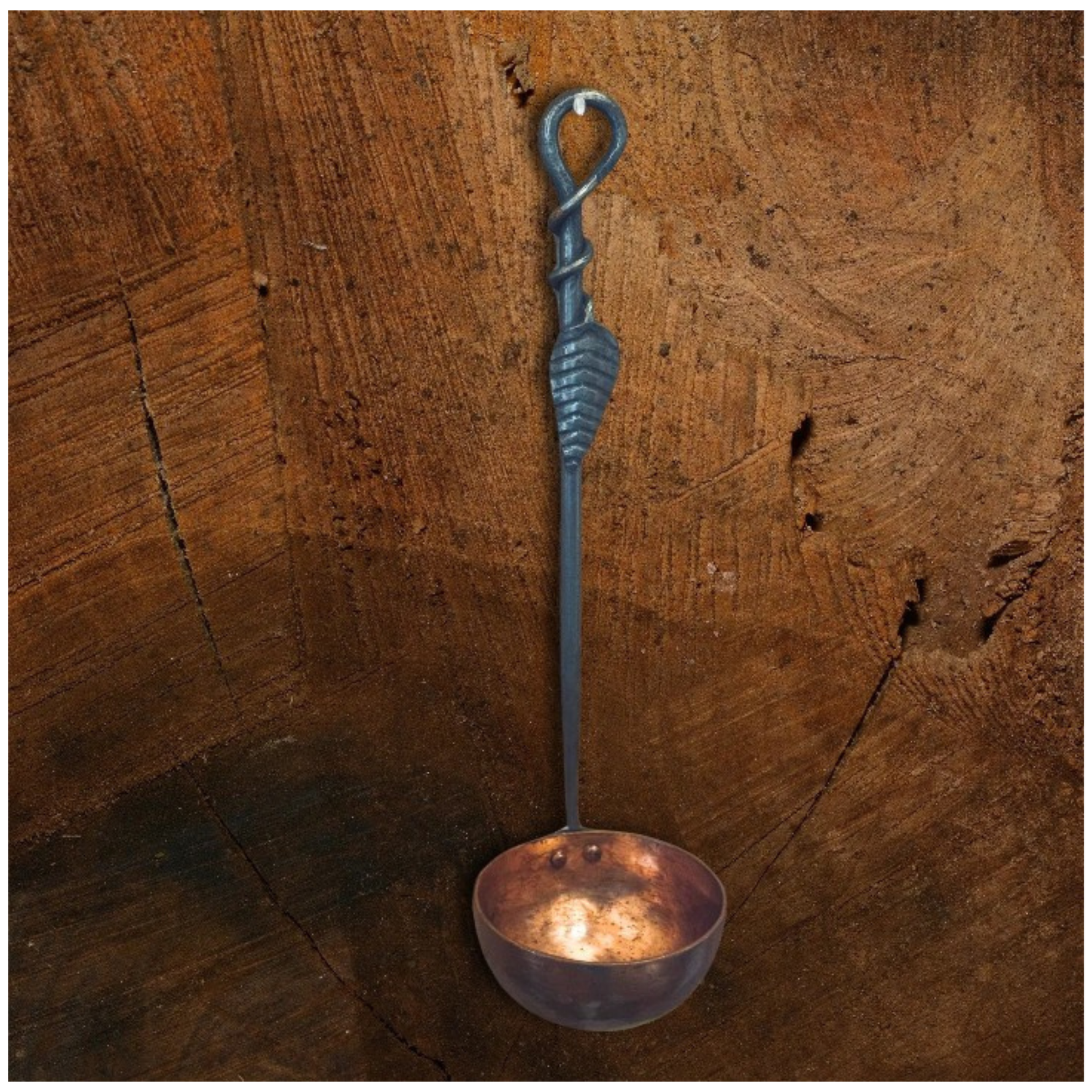 Hand Forged Solid Copper Ladle With Steel Leaf Handle