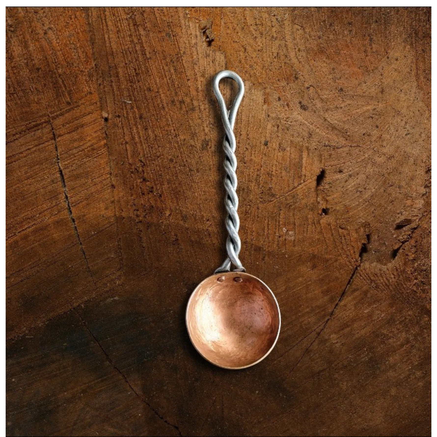Hand Forged Twisted Iron and Solid Copper Egg Spoon - Small