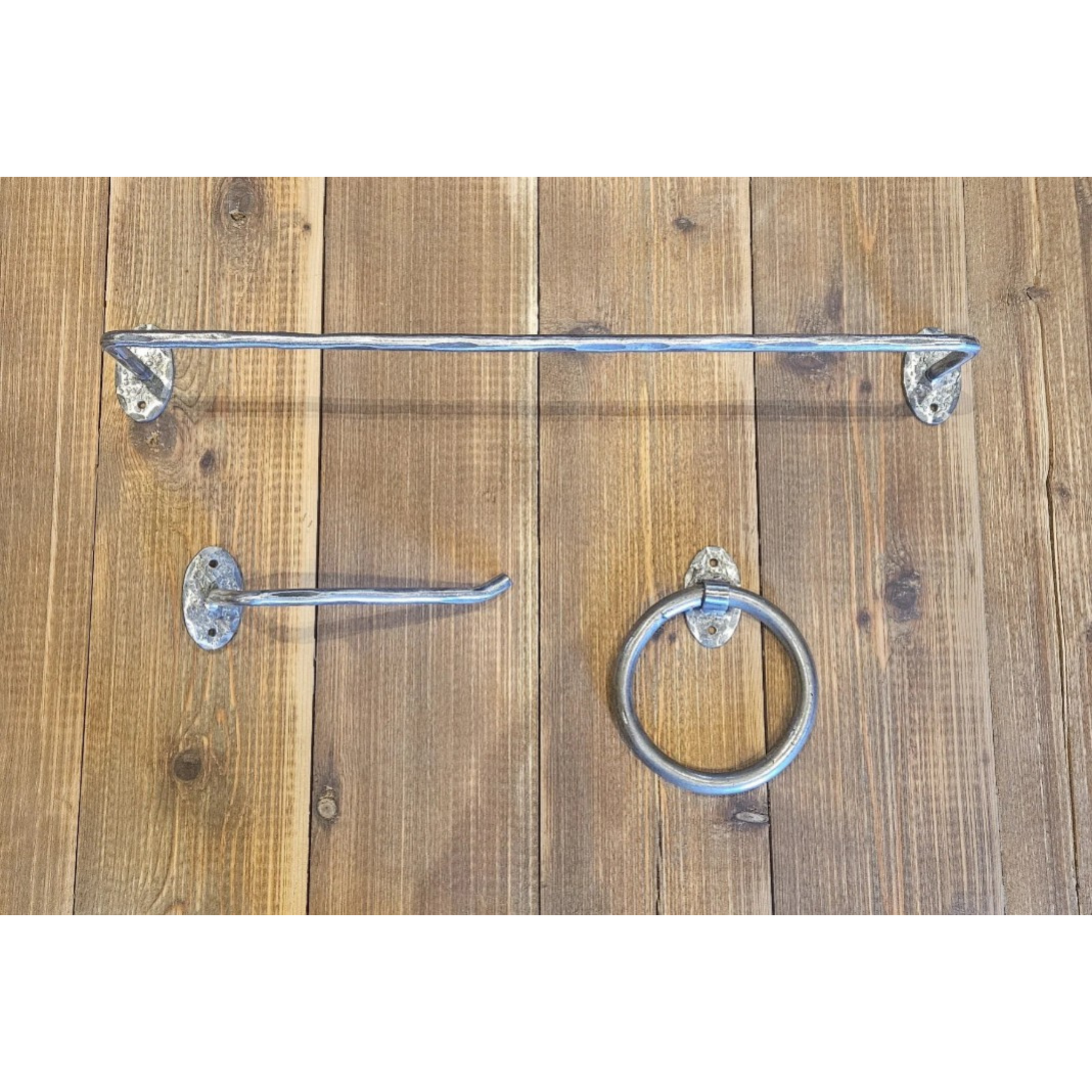 Hammered Iron Bath Hardware - Oval Backplates