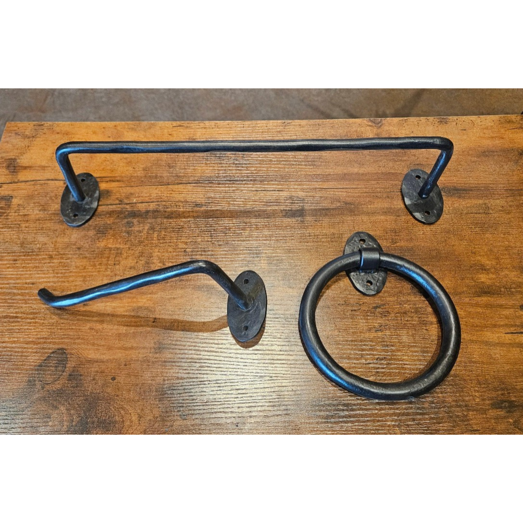 Hammered Iron Bath Hardware - Oval Backplates