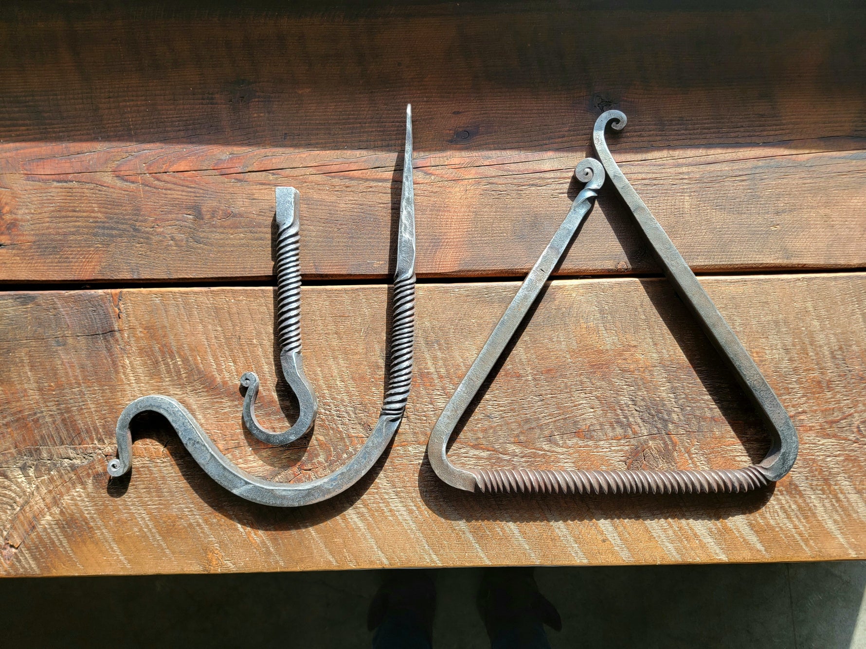Hand Forged Twisted Iron Dinner Triangle