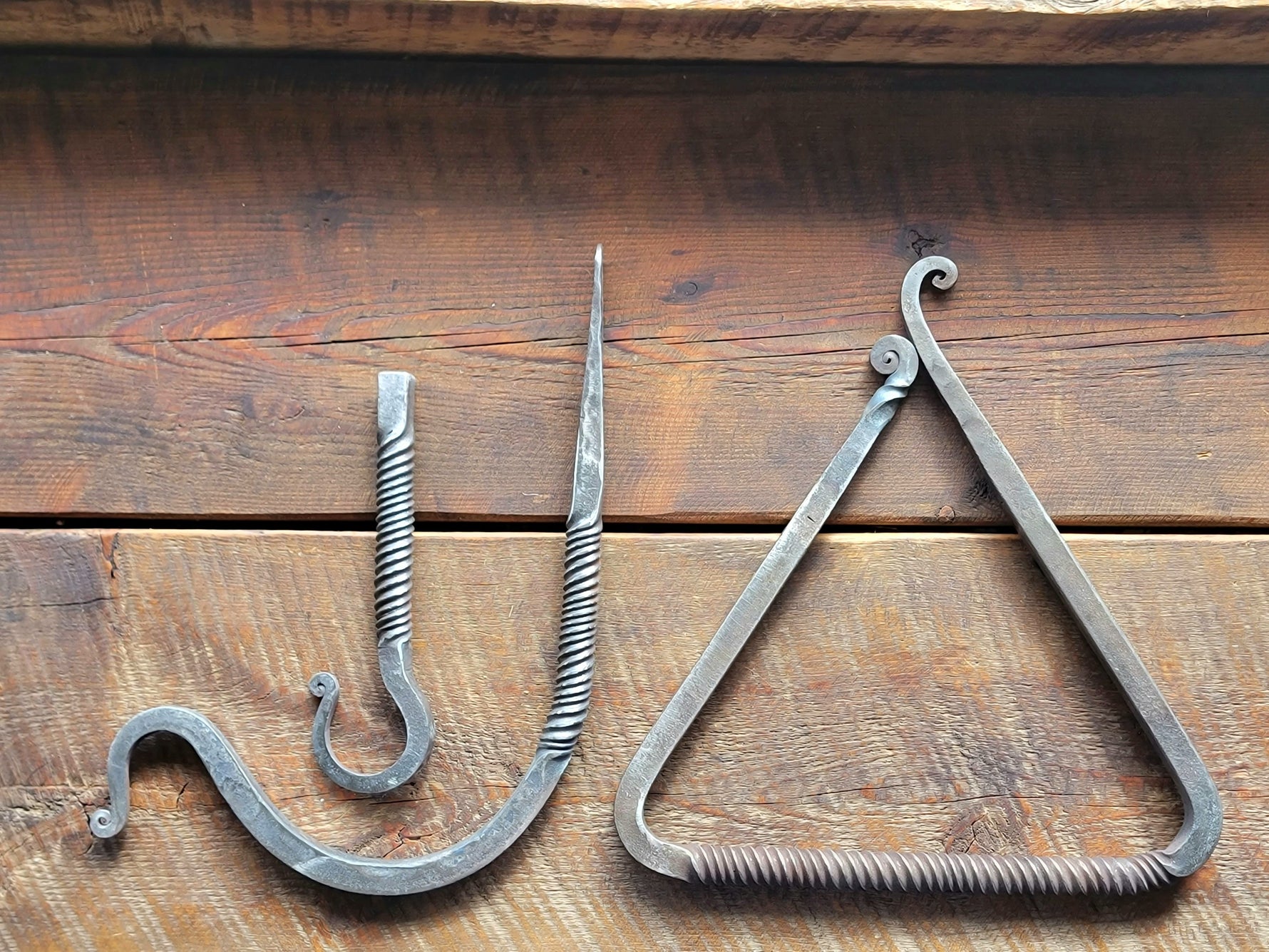 Hand Forged Twisted Iron Dinner Triangle