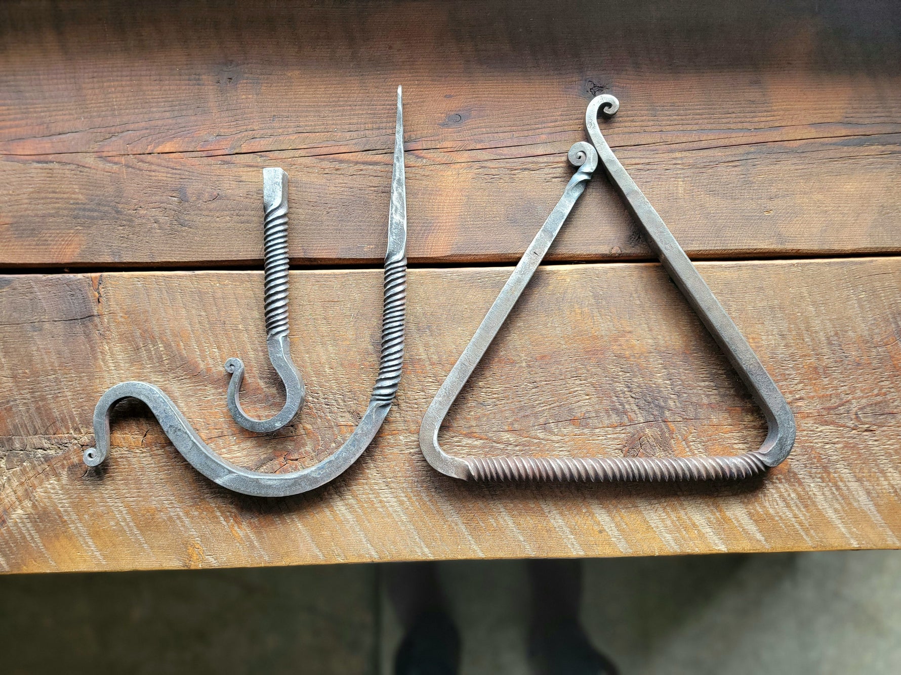 Hand Forged Twisted Iron Dinner Triangle