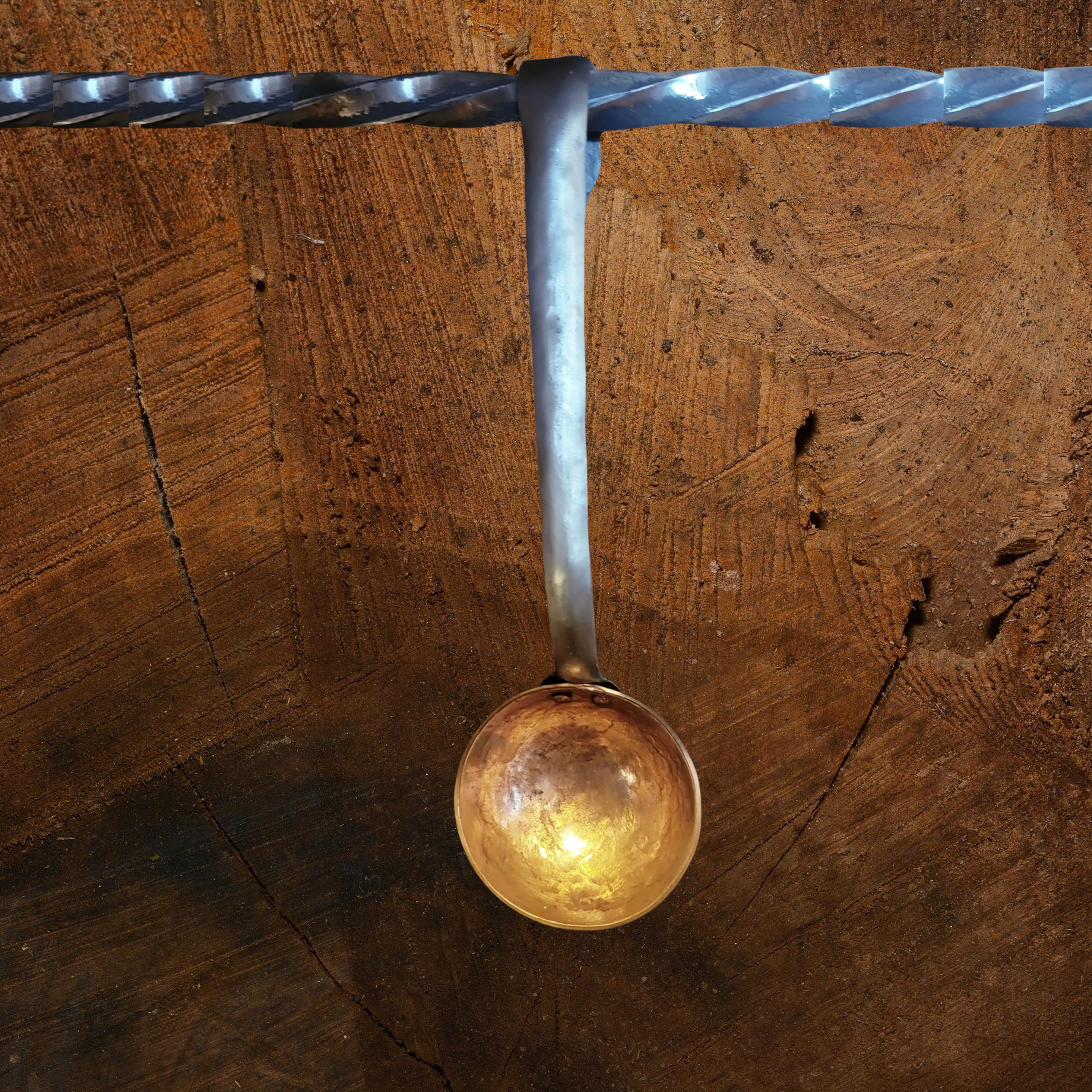 Hand Forged Solid Copper Egg Spoon With Steel Hook Handle - Small