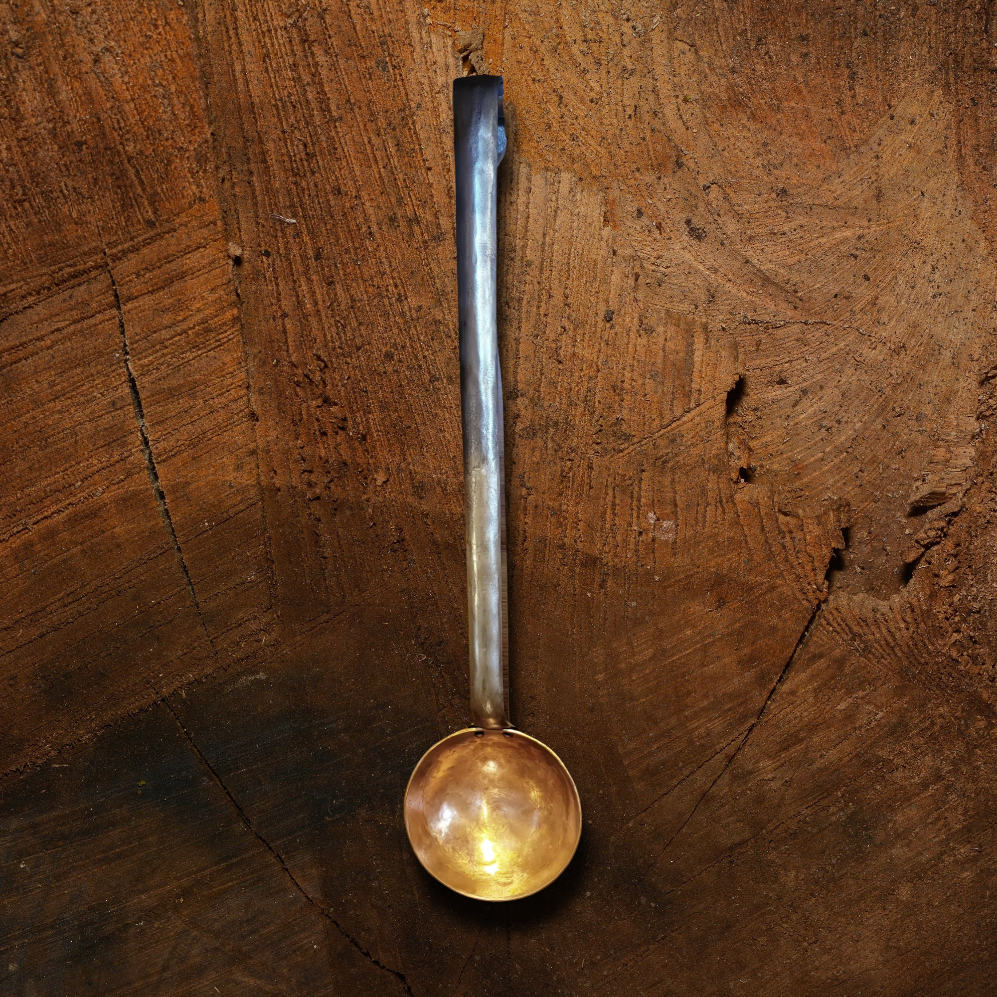 Hand Forged Solid Copper Egg Spoon With Steel Hook Handle