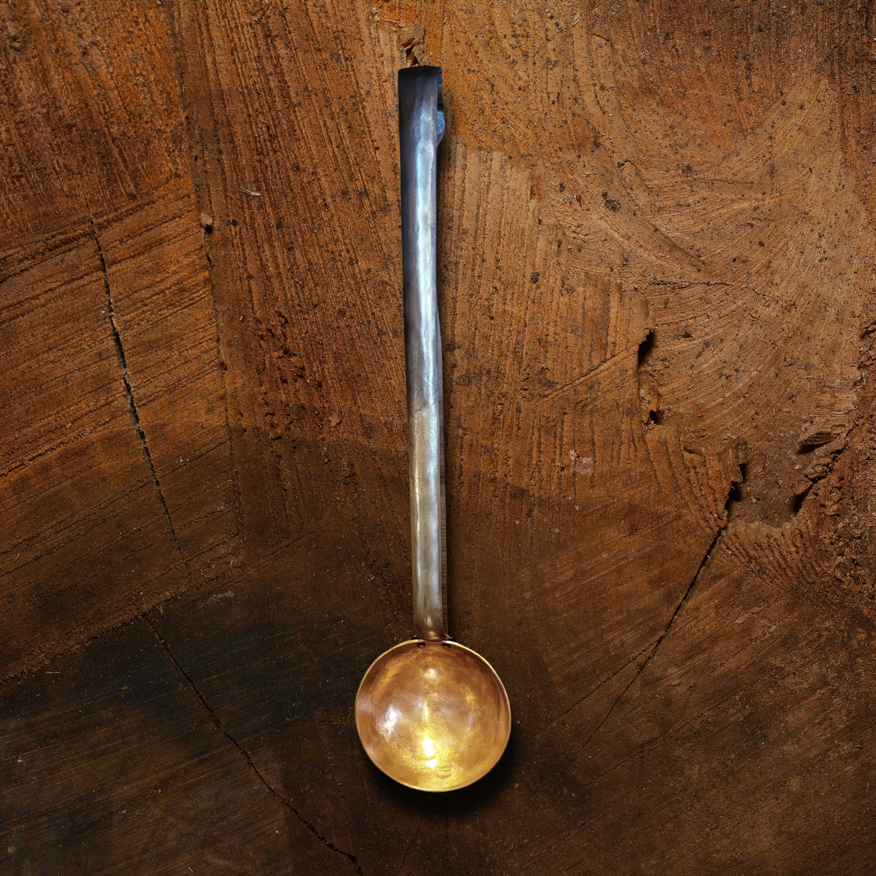 Hand Forged Solid Copper Egg Spoon With Steel Hook Handle