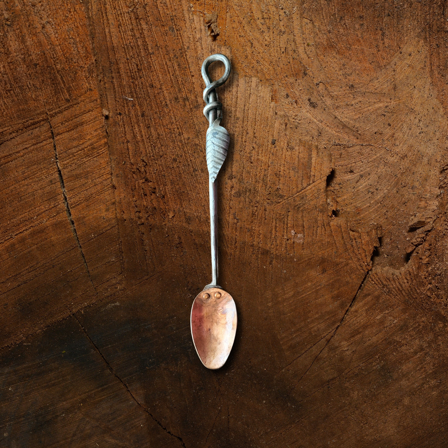 Hand Forged Solid Copper Serving Spoon With Steel Leaf Handle