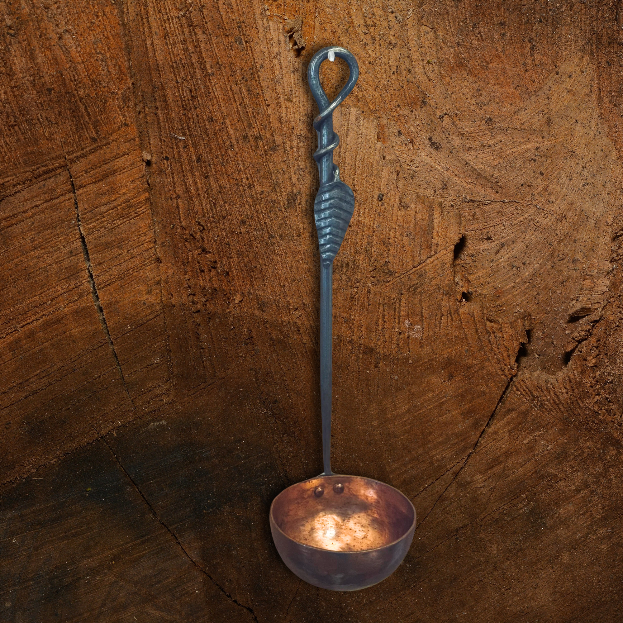 Hand Forged Solid Copper Ladle With Steel Leaf Handle