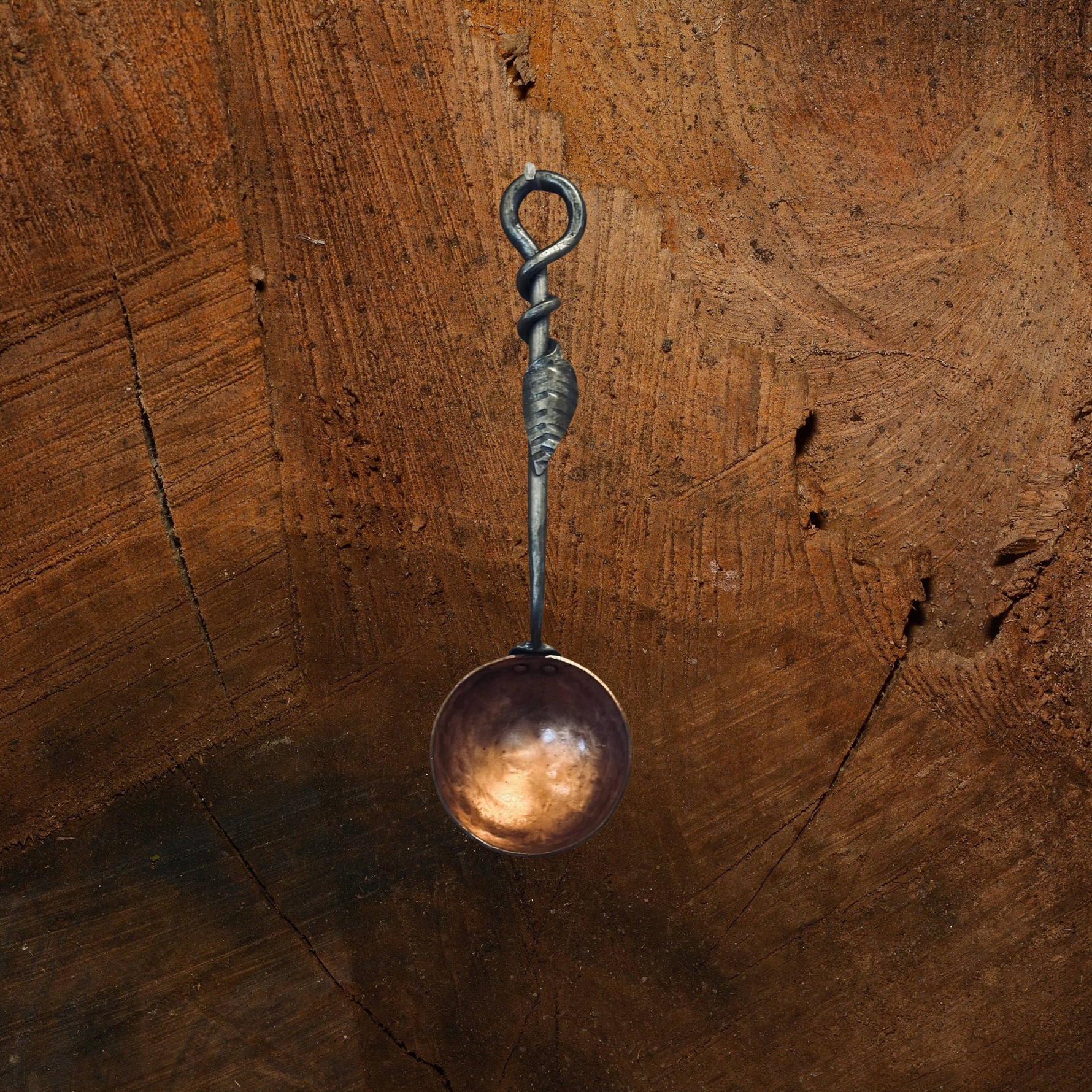 Hand Forged Solid Copper Egg Spoon With Steel Leaf Handle - Small