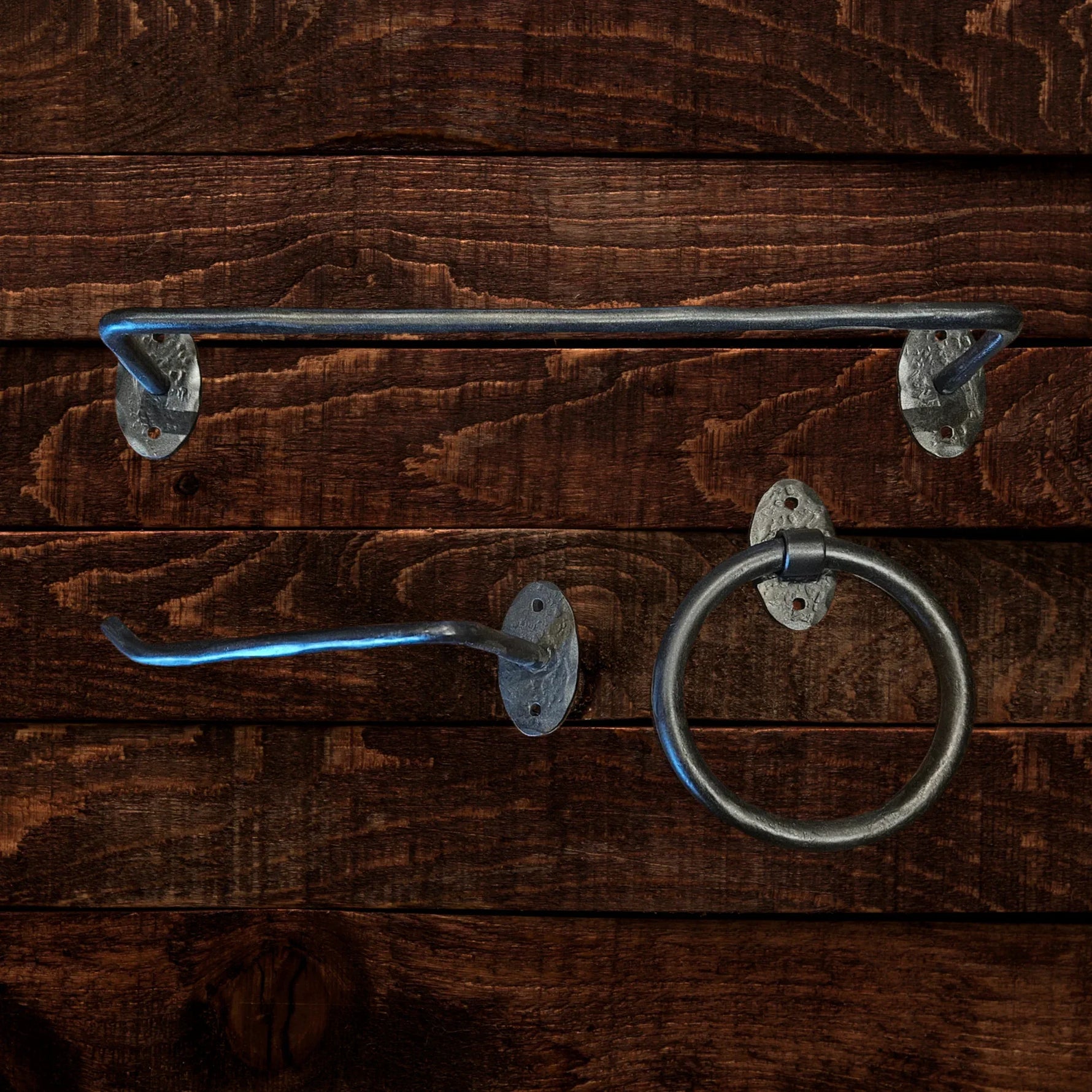 Hammered Iron Bath Hardware - Oval Backplates - Old West Iron