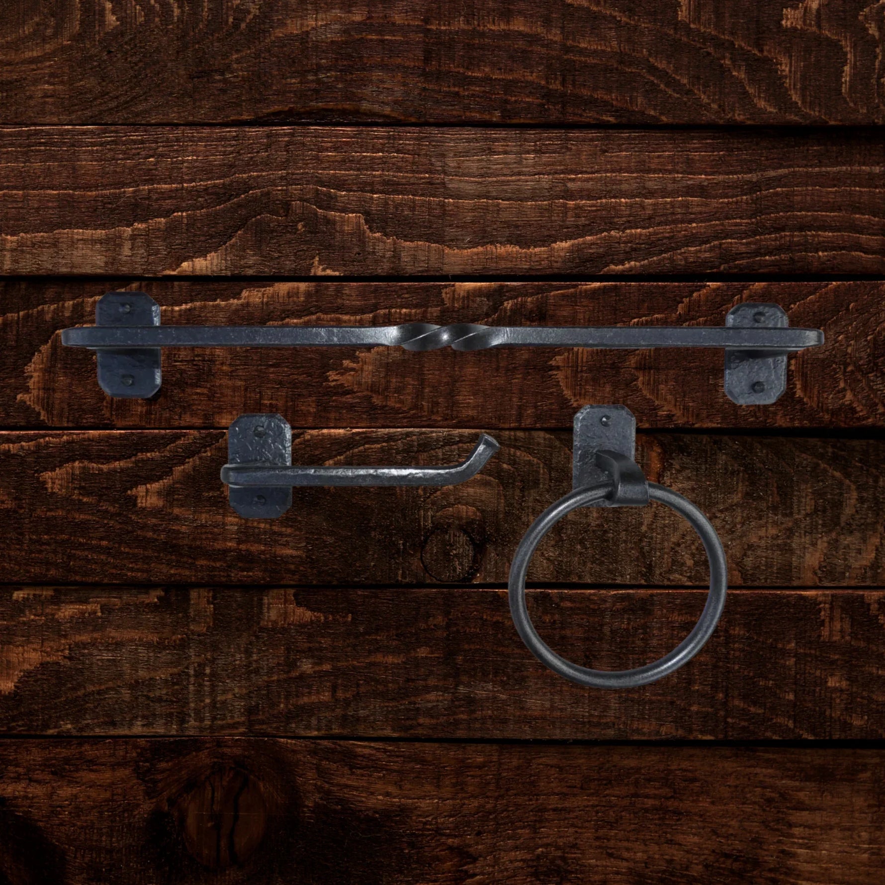 Iron Bathroom Accessories Traditional Set of 3 Hardware - Old West Iron