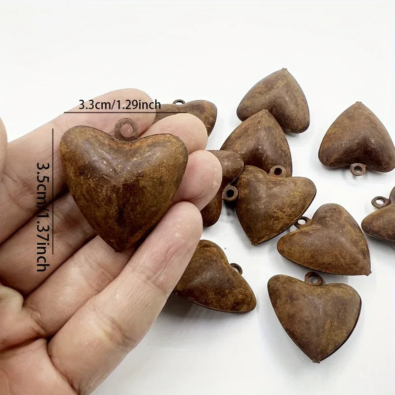 20pcs Rusty Heart Bells - Old West Iron