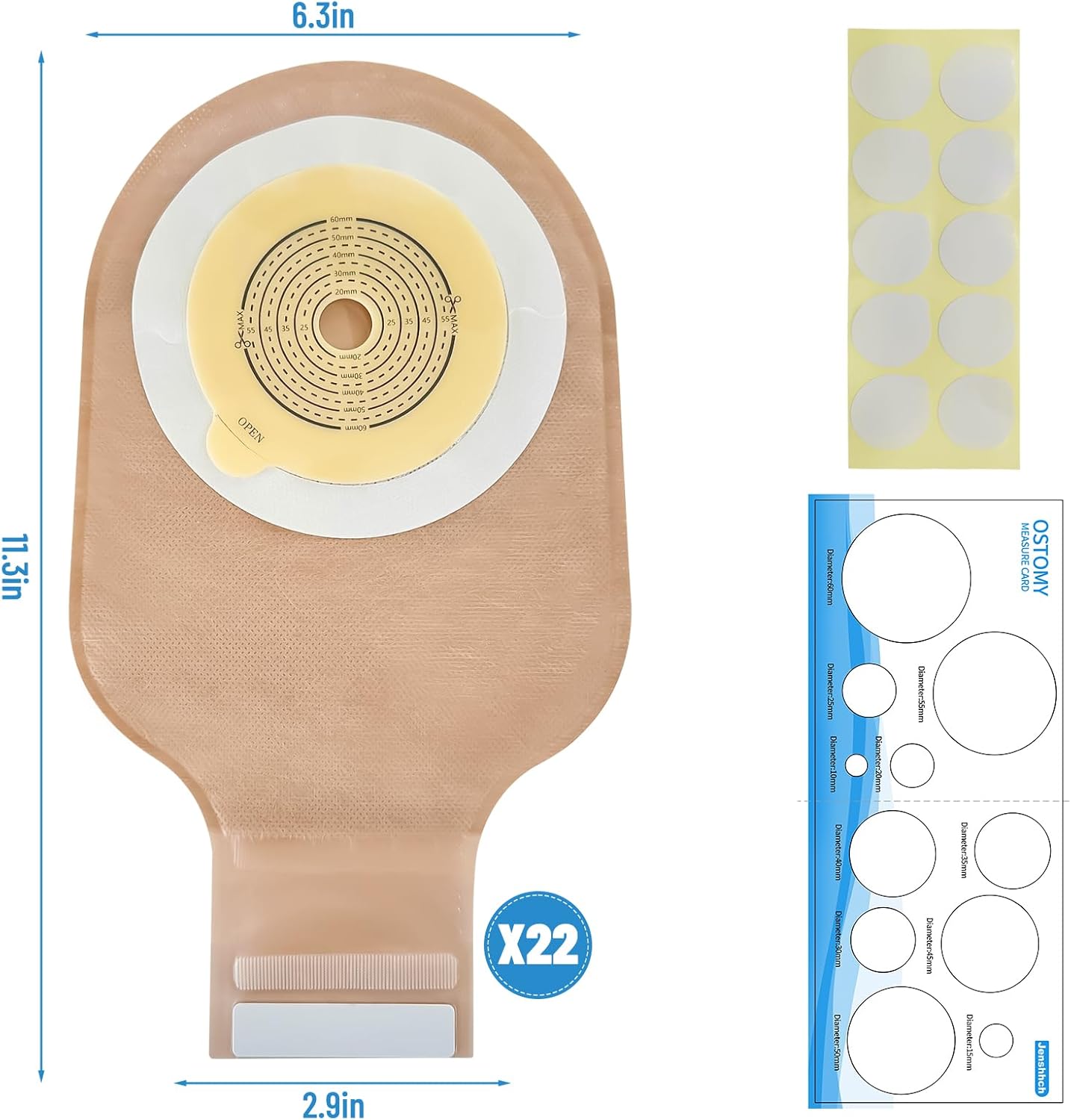 Colostomy bags, 22 Pack for Adults with Closure Clips Ostomy Bags