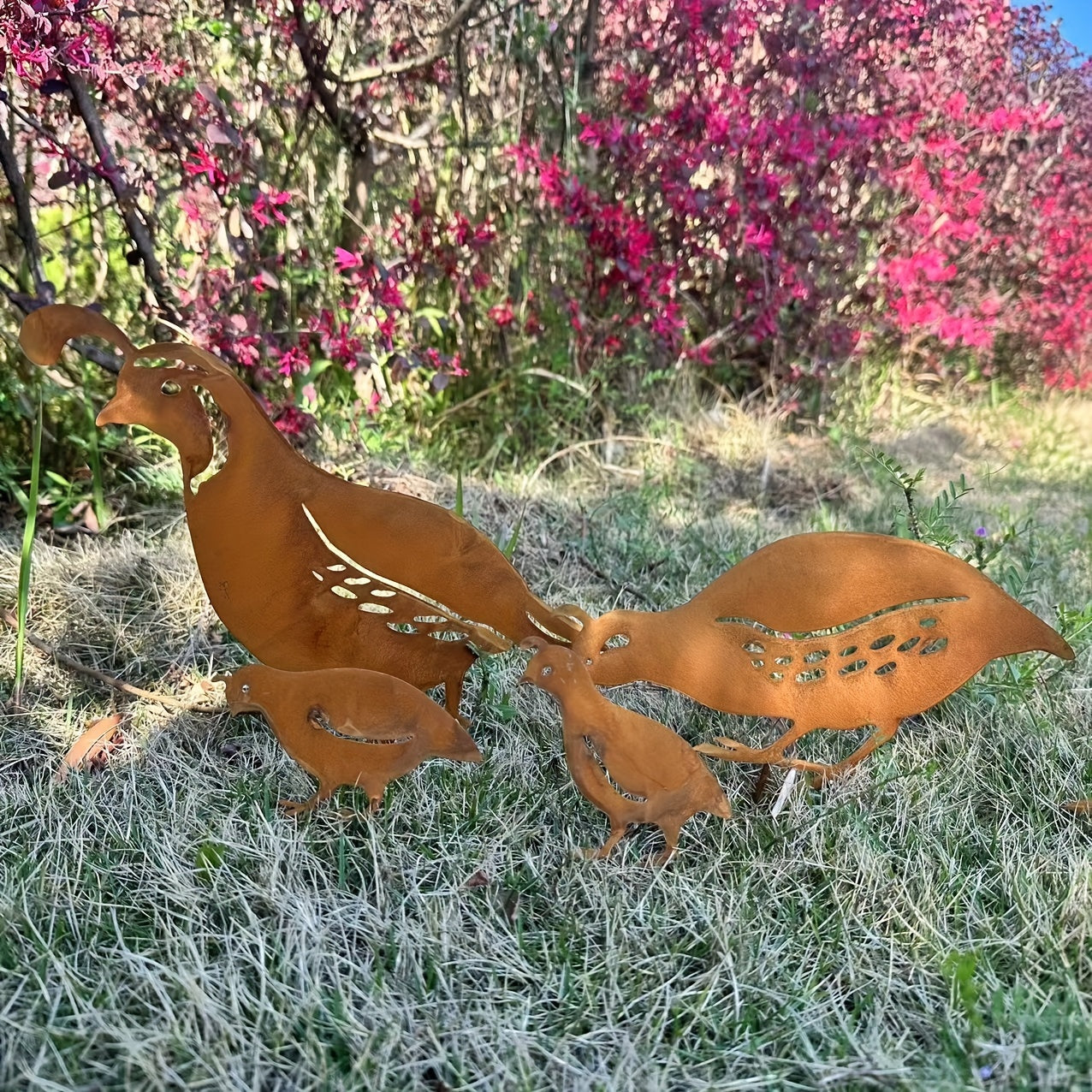 Rustic Quail Family Yard Stakes