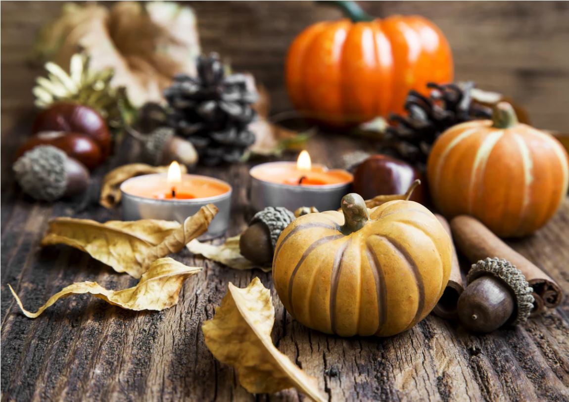 An image showcasing a variety of fall-themed decor items for creating a cozy autumn atmosphere