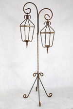 Wrought Iron 70" Double Crown Lantern - Indoor or Outdoor - Patio Metal Candelabra - Rustic Wax And Battery Fixture