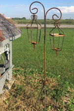 Wrought Iron 70" Double Crown Lantern - Indoor or Outdoor - Patio Metal Candelabra - Rustic Wax And Battery Fixture