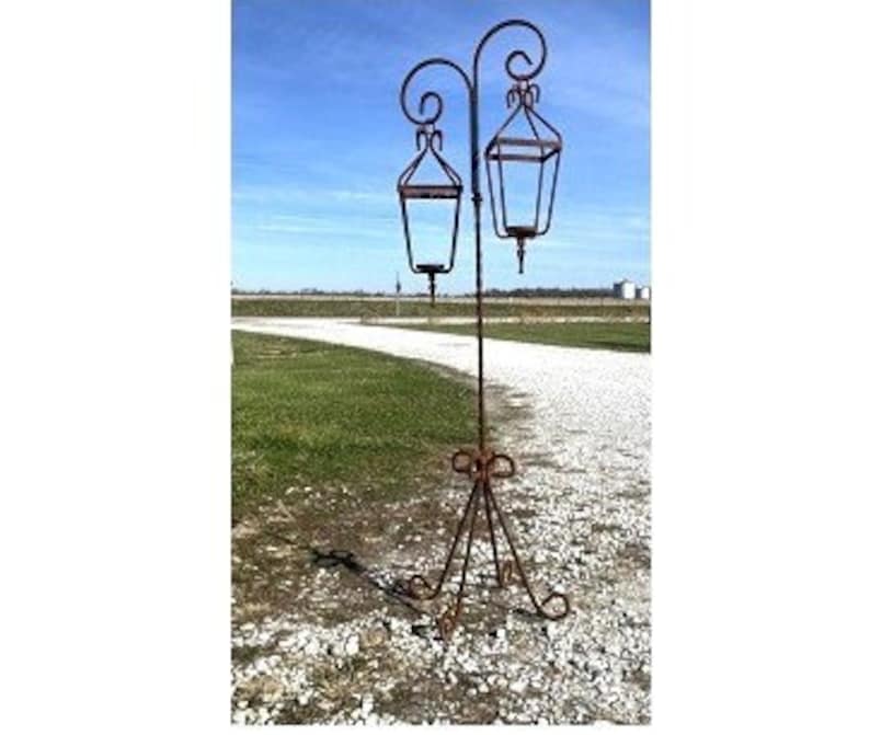Wrought Iron 70" Double Crown Lantern - Indoor or Outdoor - Patio Metal Candelabra - Rustic Wax And Battery Fixture