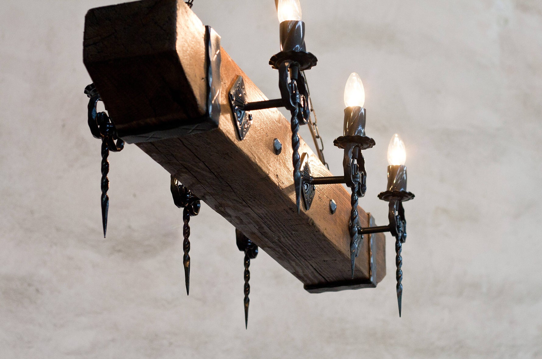 Castle Wood beam and wrought iron chandelier Lighting Lighting