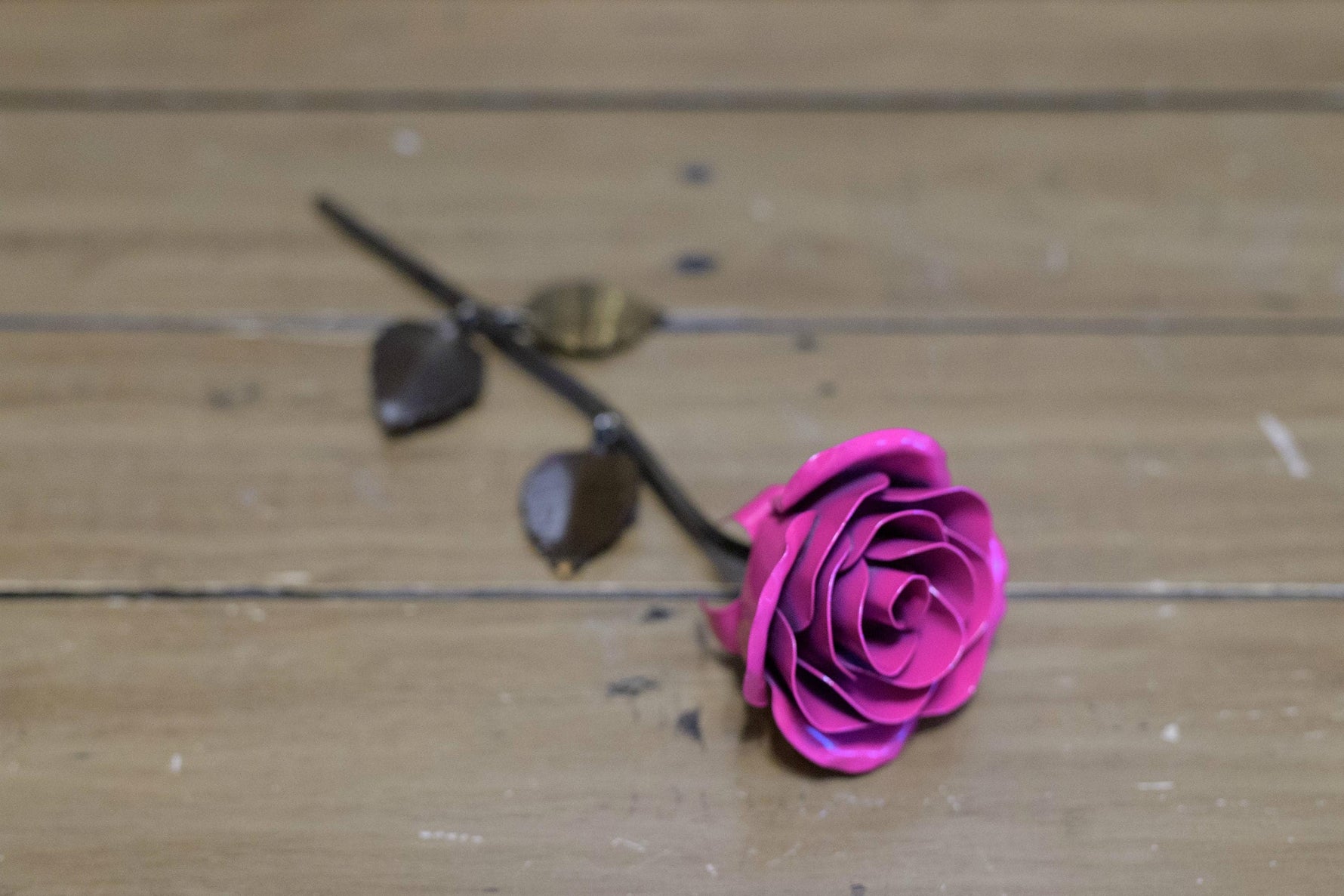Hand-Forged Wrought Iron Pink Metal Rose Uncategorized Gift