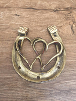 hand forged bronze horseshoe with two hearts in a gift box Horseshoe Sets Gift