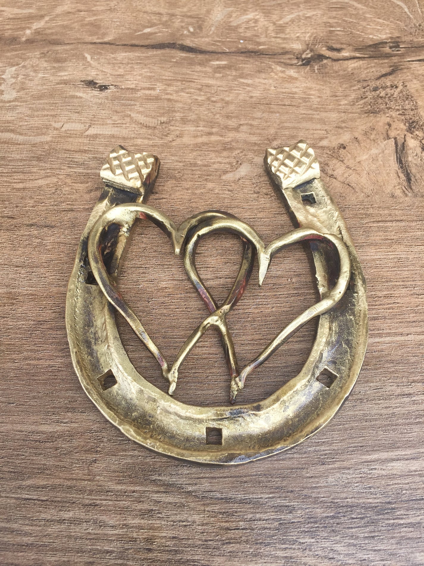 hand forged bronze horseshoe with two hearts in a gift box Horseshoe Sets Gift