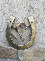 hand forged bronze horseshoe with two hearts in a gift box Horseshoe Sets Gift