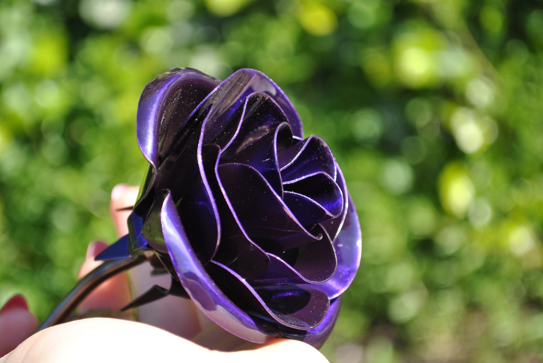 Hand Forged Purple Metal Rose Uncategorized Gift