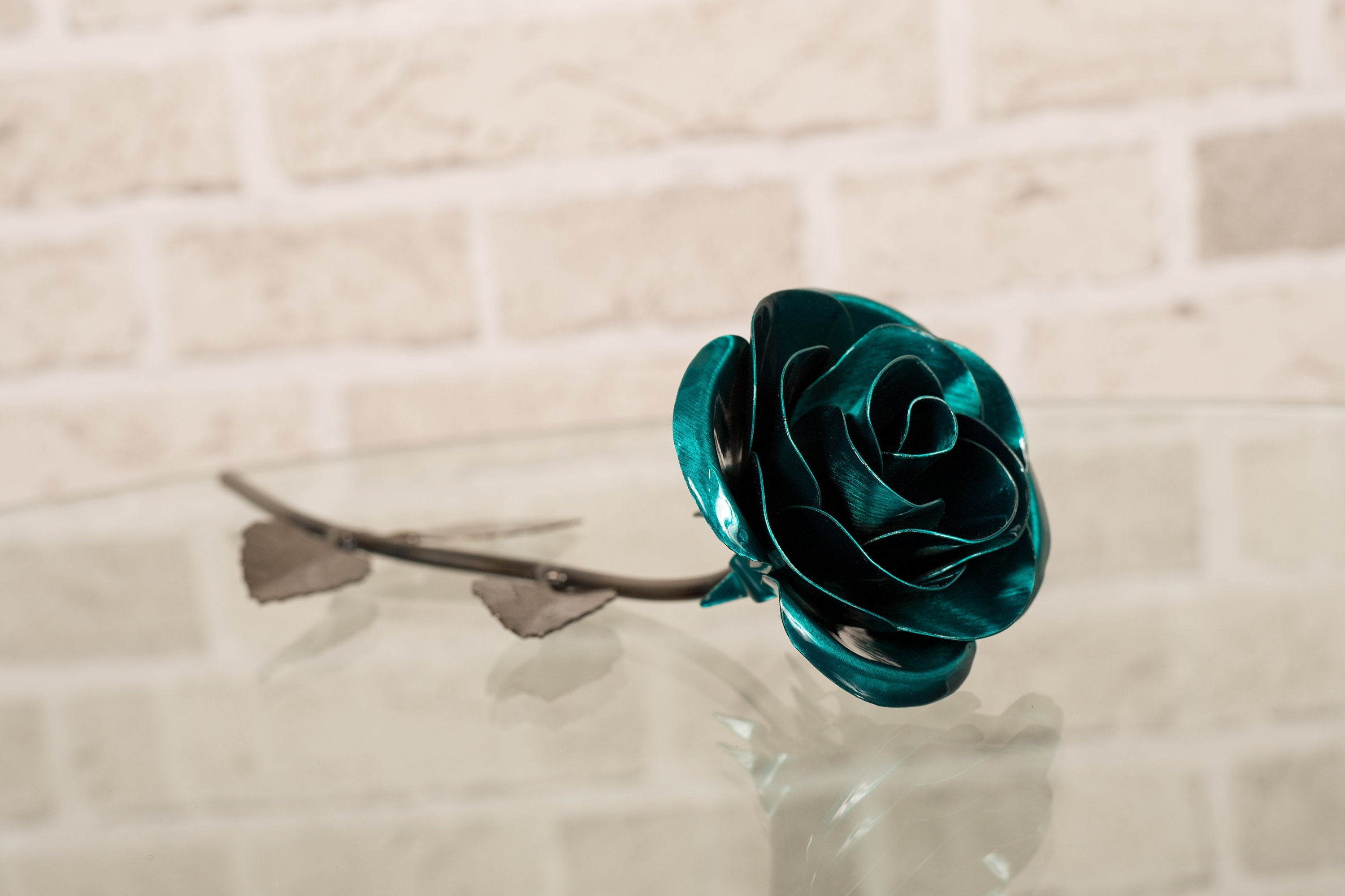 Hand-Forged Wrought Iron Emerald Green Rose Uncategorized Gift