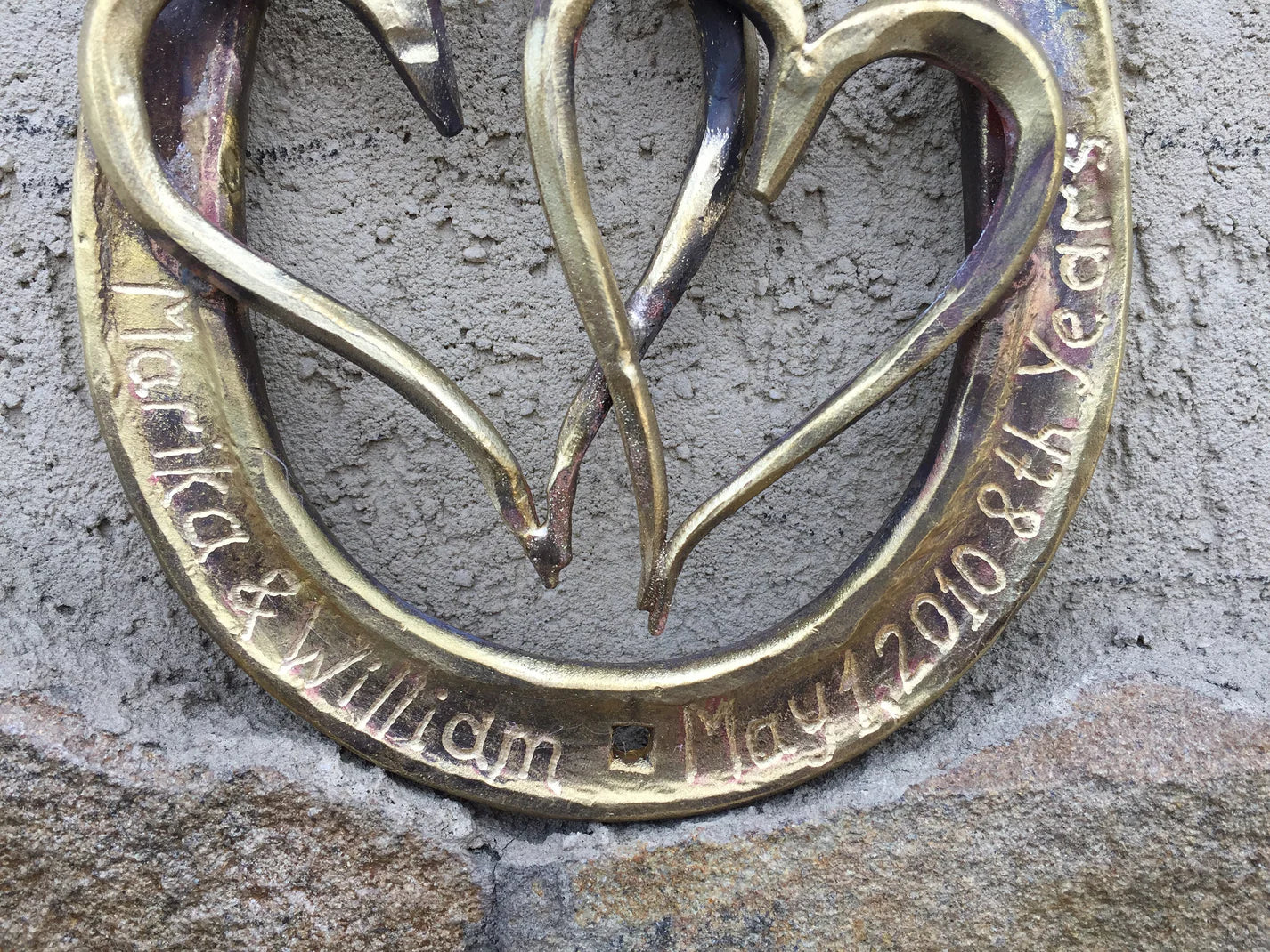 hand forged bronze horseshoe with two hearts in a gift box Horseshoe Sets Gift