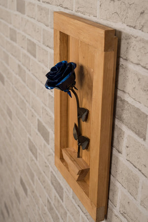 Framed Blue Metal Rose - Old West Iron