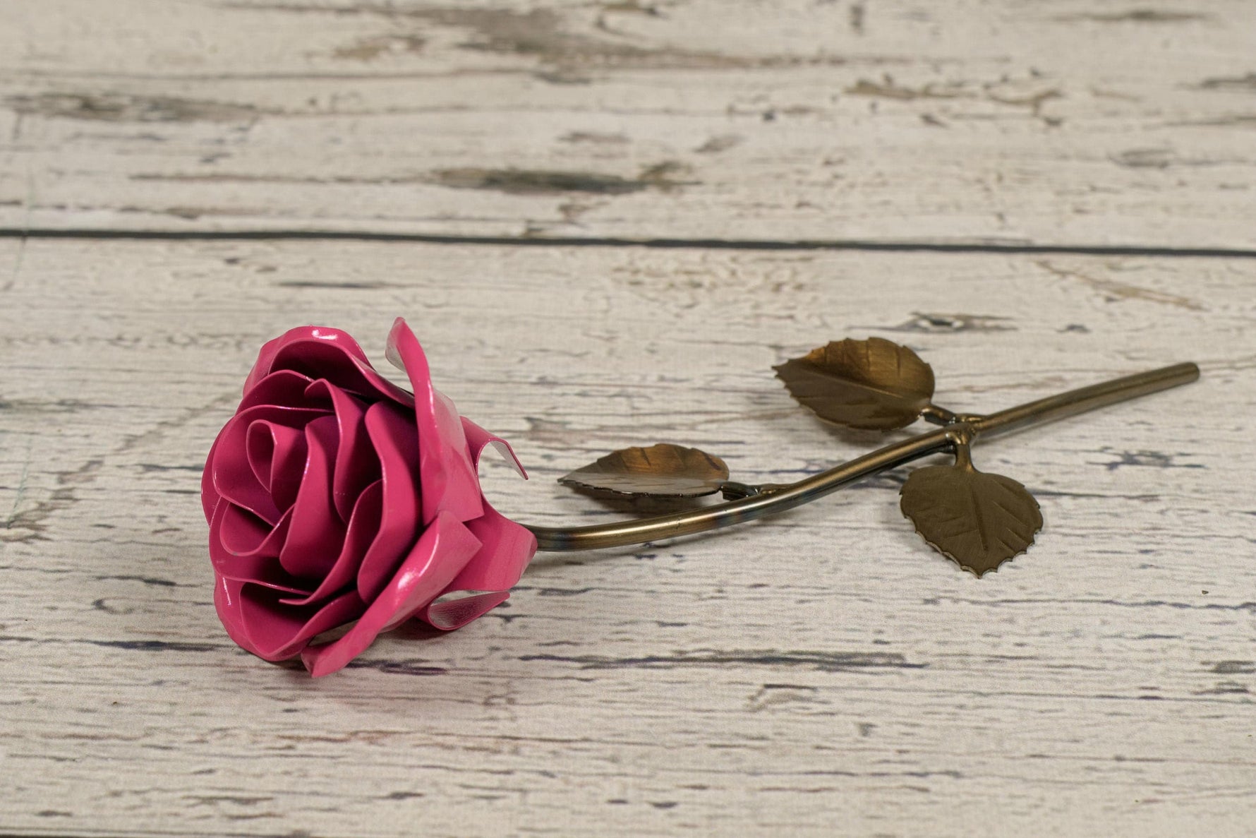 Hand-Forged Wrought Iron Pink Metal Rose Uncategorized Gift